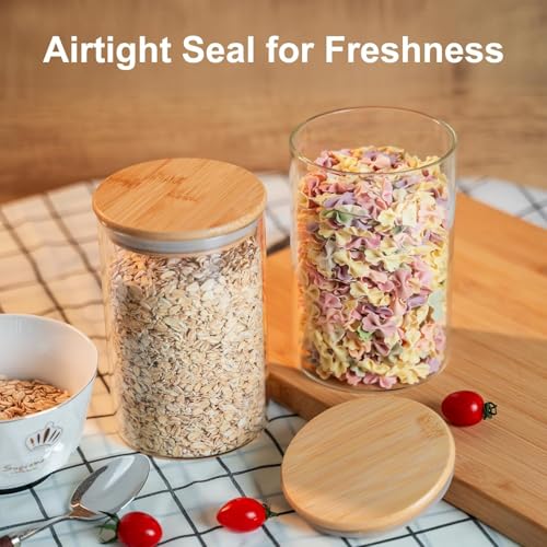 Image of MARTVIA Glass Food Storage Jars with Bamboo Lids 1000ml Set of 2, Wide Mouth Lid Jar for Home Kitchen,Flour, Sugar, Coffee, Pasta, Oats, Grains, Cookies, Snacks (Round 1000 ML Jar, SET OF 2)