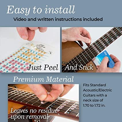 Fantastic Finger Guide for Acoustic & Electric Guitars | Fretboard Stickers | Learn to Play Guitar | Frets 1-24 - Thumbnail 3