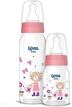 Wee Baby Desenli Cam Biberon Seti, 125 ml + 250 ml, Pembe
