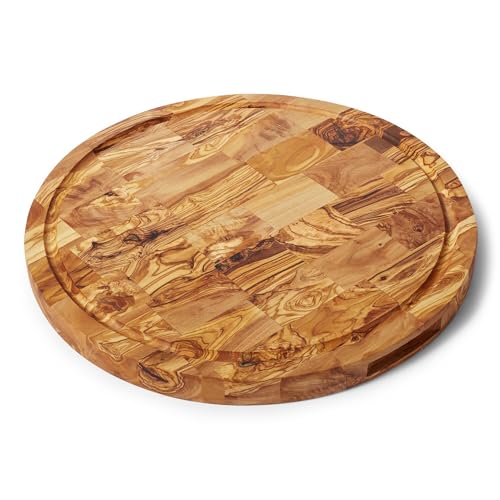Sur La Table Italian Olivewood Endgrain Round Cheese Board, Tan