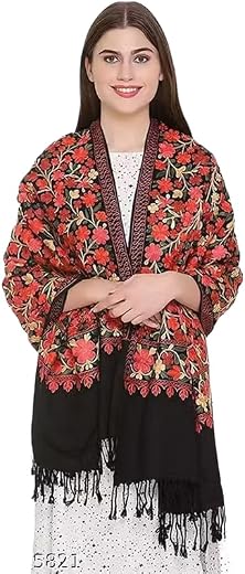 Amrit Trading Company Kashmiri Embroidery Shawl for Women and Men, Floral Border Design, Woolen Stole, Women Stole (Pack o...
