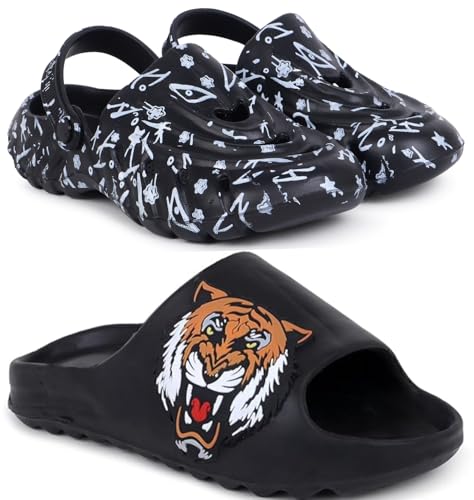 Image of Pampy Angel Combo Pack of 2 Slipper /Flip Flops /Slides /Clogs /Sandals with Adjustable Back Strap for Men (Cl-N11,Y-to-Goat)