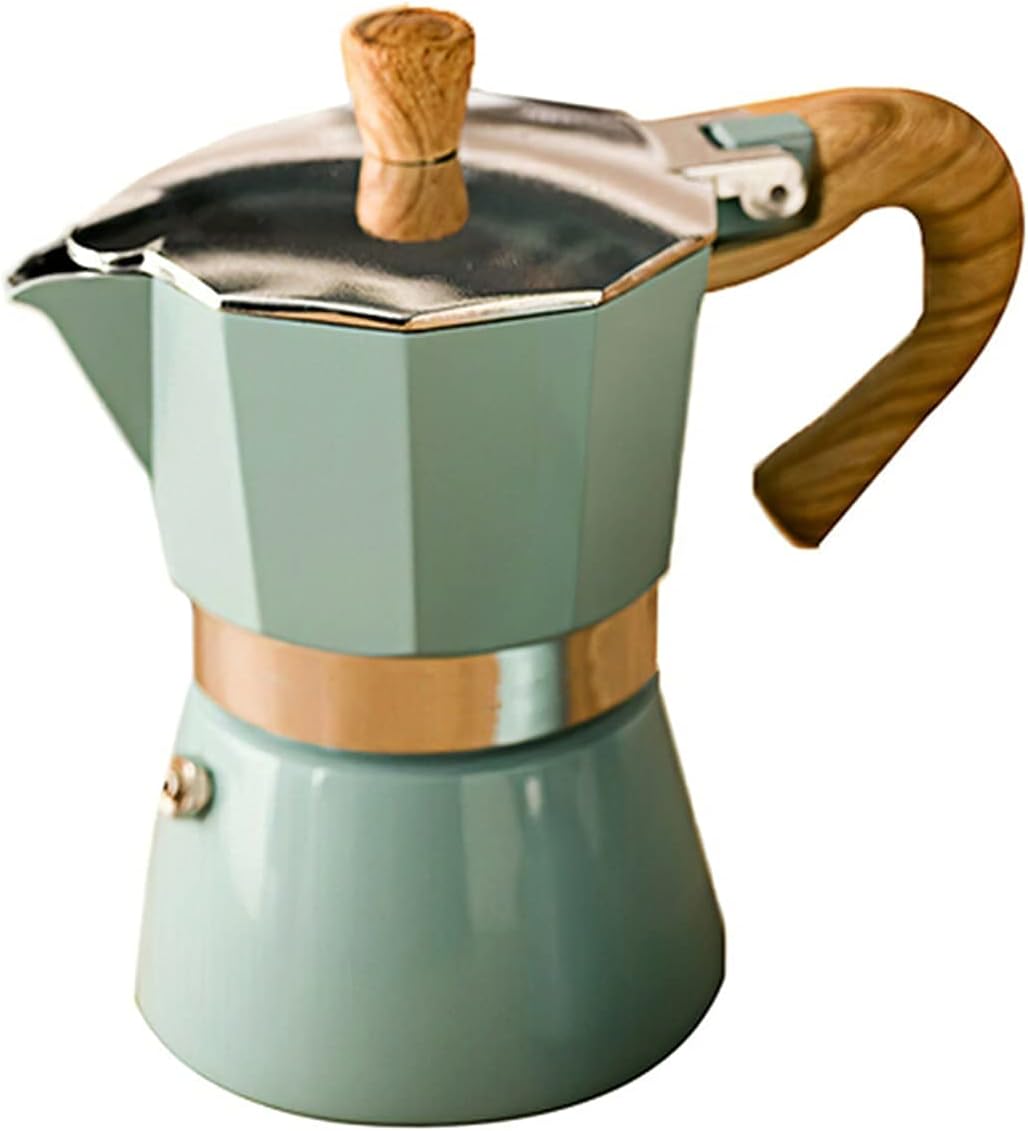 Mocha Pot Household Aluminum Mocha Espresso Maker Filter Stove Top Pot Kitchen Tool Stove Coffee Maker Stovetop Coffee Makers (Color : Green, Size : 8.3x14.8x15.5cm) (Green 8.3x14.8x15.5cm)