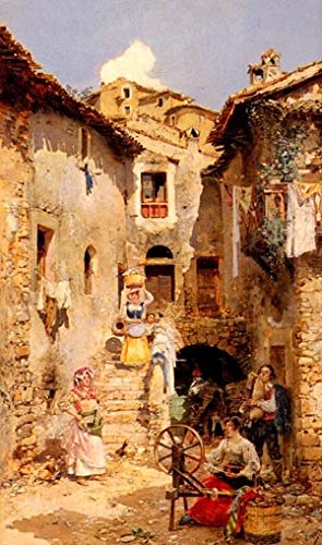 Peinture à l'huile de Vicente March Y Marco, toile A Roman Courtyard in Summer 30x40 pouces