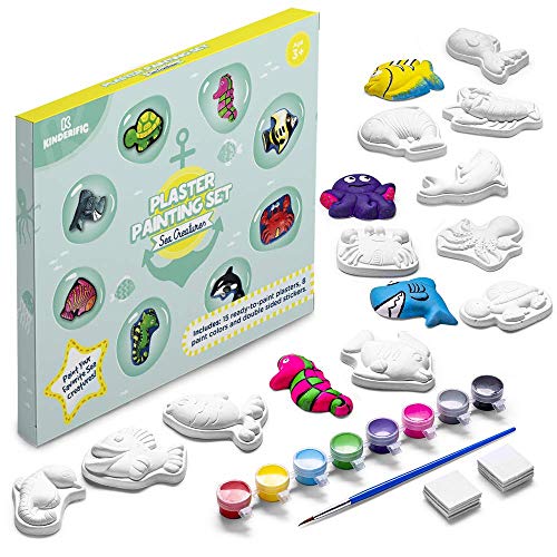 Kinderific Fish Plaster Painting, Figurines, Paints, Brushes