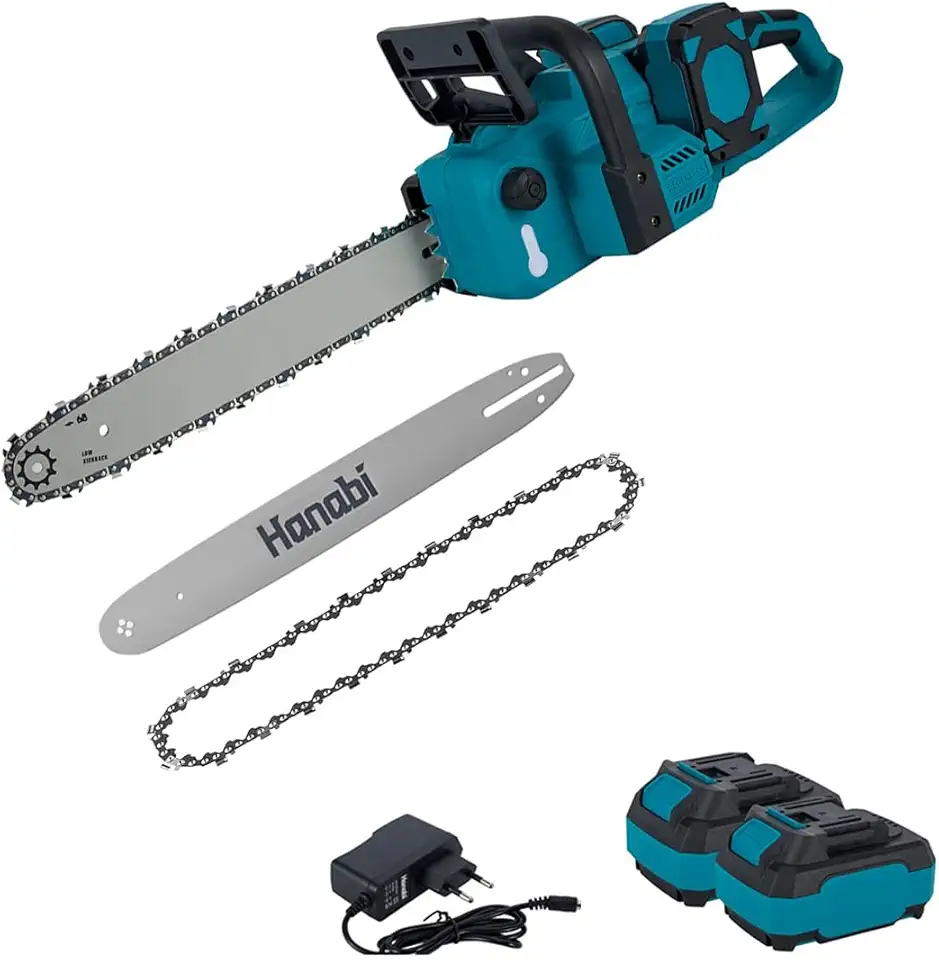 Motosserra Brushless a Bateria 16 polegadas 40V com 2 Baterias 4.0 Ah 16 - Motosserra Elétrica Profissional Portátil Sabre de 16 Polegadas (46cm) Eletroserra Sem Fio com Visor de Carga