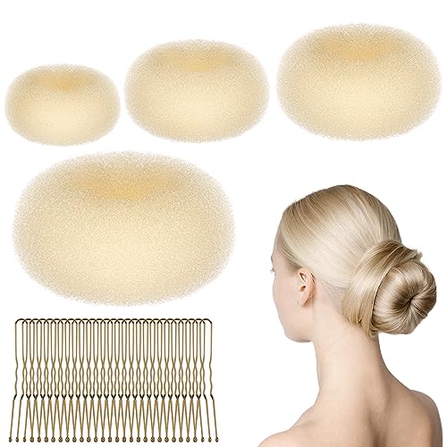 URAQT Zestaw do robienia koków blond, 4 szt., w stylu pierścienia, z 30 spinkami do włosów, akcesoria do włosów dla dziewcząt, dzieci i kobiet, do samodzielnego wykonania koka