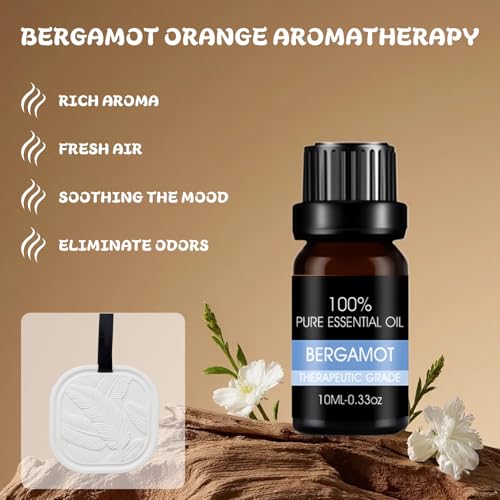 Bergamotteöl Ätherische Öl, Bergamot Essential Oils 10ml, mit Duftsteine für Ätherische Öle und Schlüsselband, Ätherische Öle für Diffuser & Aroma Diffuser, Schrank, Schublade Zuhause