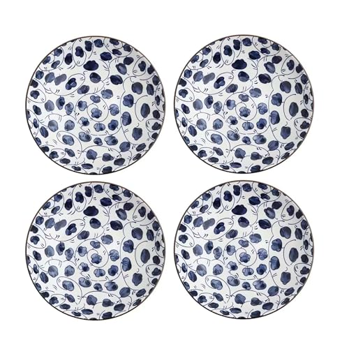 Set of 4 Ceramic Dinner Plates, 8 Inch Ceramic Round Plates Kitchen and Home Gathering Ceramic Plate C10 (J Set of 4, 8 inches)