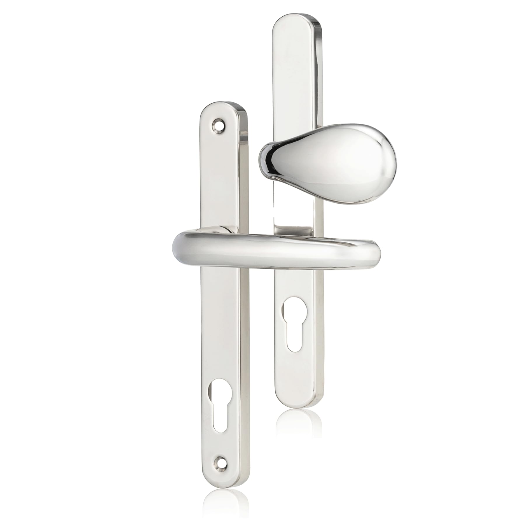 XFORT Uros Polished Chrome Inline UPVC Door Handle, (PZ 92mm, Screw Hole Distance 211mm, Overall 243mm) Aluminium Lever/Pad UPVC, Front Door Handle