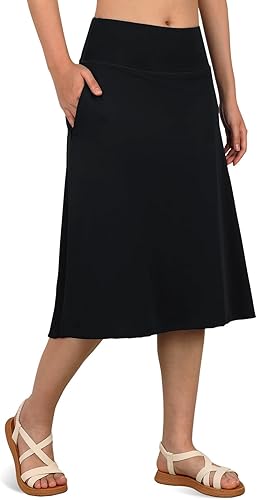 Faldas de natación para mujer con leggings de 26 pulgadas de longitud media modesta, parte inferior larga con falda y bolsillos con cremallera