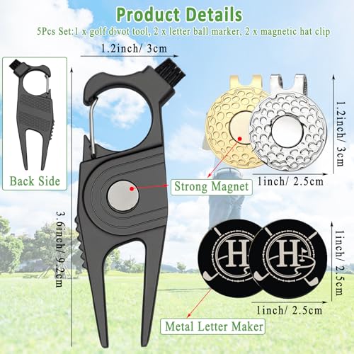 KAIYOCA Outil de réparation de divot de golf avec 2 marqueurs de balle personnalisés et 2 clips magnétiques pour chapeau, 7 en 1 : support de club/brosse/nettoyeur de rainures/décapsuleur, accessoires – vue 4