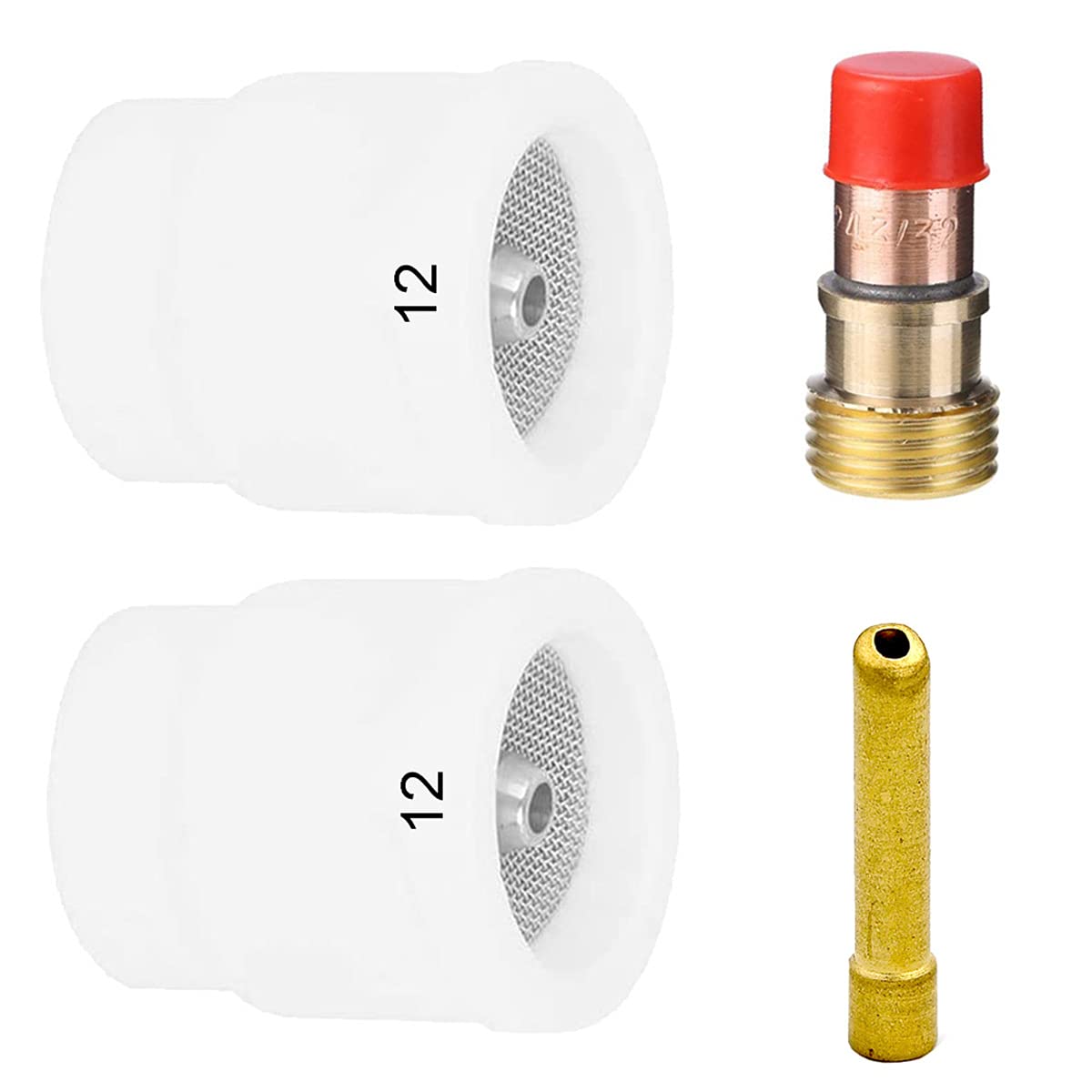 EATBALE 4Pcs Ceramic Welding Cup Set #12 White for TIG Welding Cup with Collets Collet Bodies for WP‑17/18/26