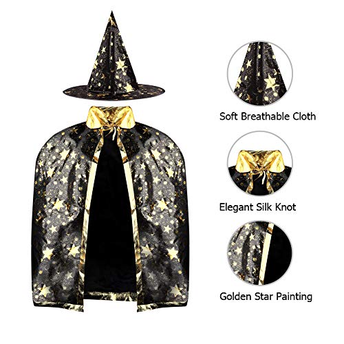 SKL Kids Halloween Costumes Witch Wizard Cloak with Hat Wizard Cape and Hat Child's Costume for Boys Girls Black