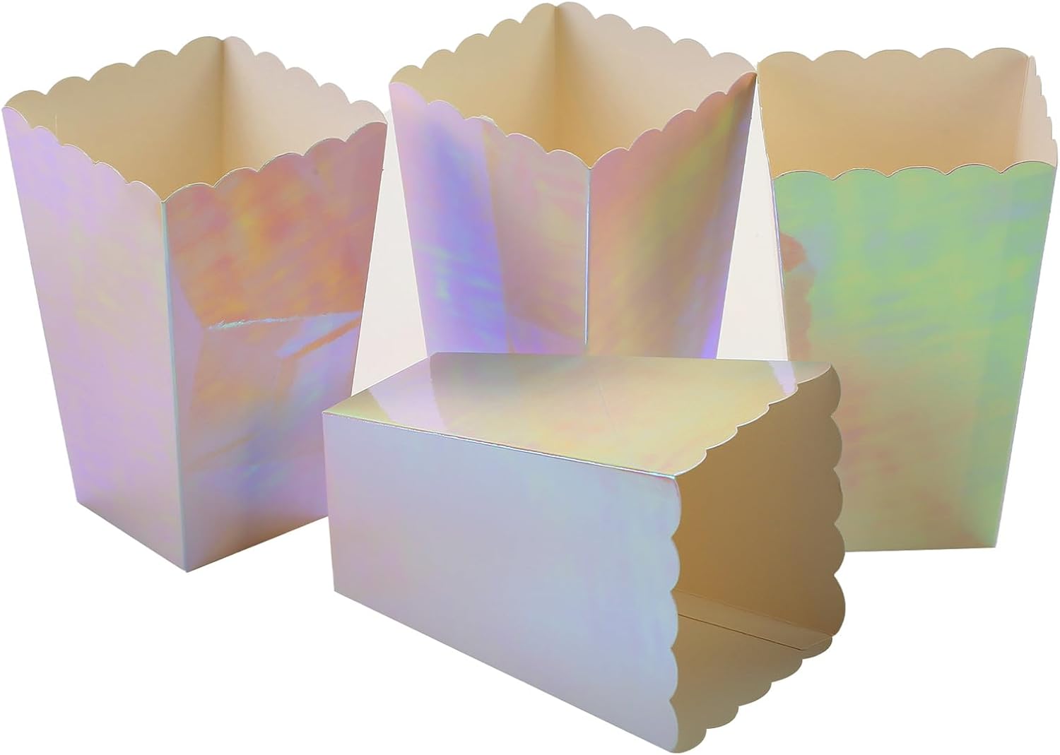 Pink Iridescent Disposable Popcorn Boxes 6.3 Inches Tall Holographic Party Decoration Supplies Open-Top Cardboard Paper Popcorn Candy Snack Container for Party Wedding Anniversary Christmas Pack of 12 image 5