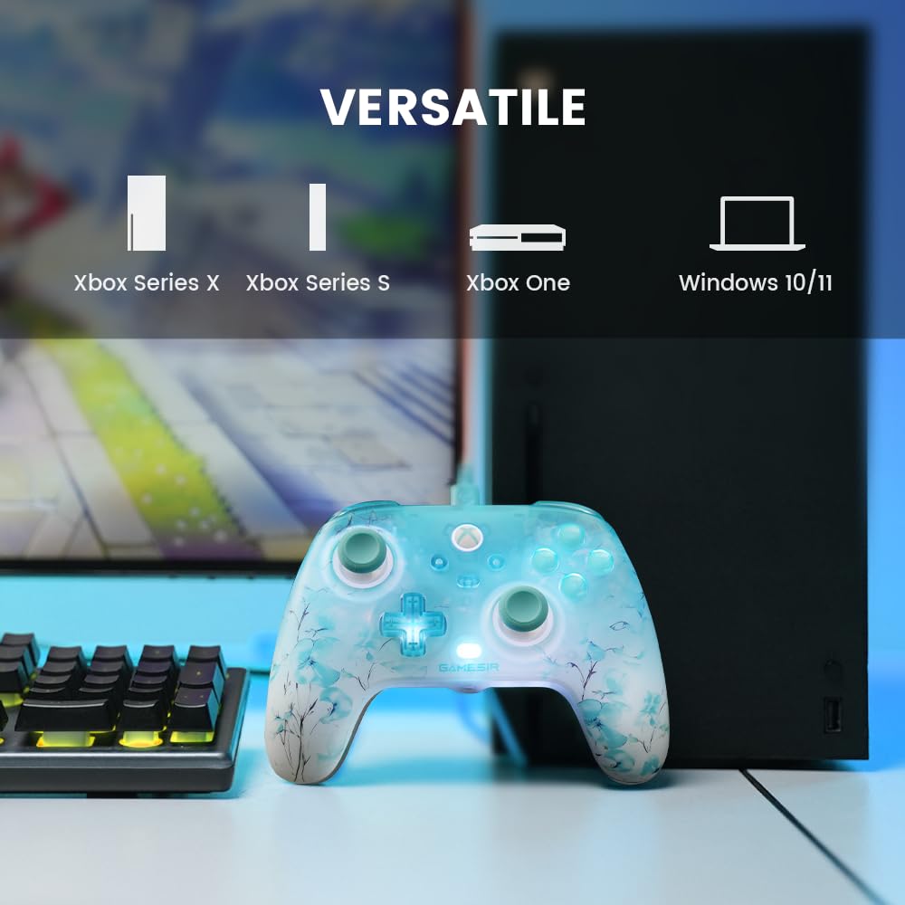 GameSir T7 Pro Mando con Cable Floral para Xbox Series X|S, Xbox One, Windows 10/11, Sticks y Gatillos con Efecto Hall con Topes de 2 Posiciones, 4 Motores de Vibración, 2 Botones Traseros Mapeables