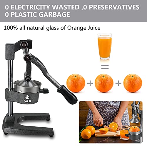 N&B Nice&Bravo Commercial Grade Manual Citrus Juicer Professional Citrus Press Orange Squeezer Heavy Duty Manual Orange Juicer Metal Lemon Squeezer Premium Quality 2021 Upgrade,Gray #TOP4
