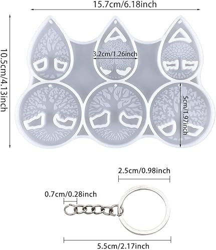 Miniatura 7 de Zayookey Molde de resina para llavero, moldes de silicona para llavero de árbol de la vida, moldes de resina epoxi, molde colgante con agujero con