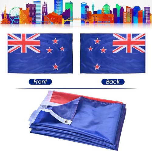 Image of AhfuLife 2 Pcs New Zealand Flag Kiwi Flag 3x5 Ft, Large New Zealand National Flags for Outside - Double Side with Brass Eyelets for Olympic Party Decorations, Bar Street Decoration Indoor Outdoor