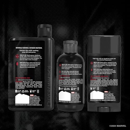 Every Man Jack Deadpool Body Set - Perfect for Every Guy & Marvel-Lover - Bath and Body Marvel Gift Set with Clean Ingredients & Incredible Scents - Includes Body Wash, Shampoo & Deodorant 2-Pack