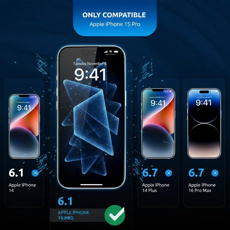 Image of OHAYO Tempered Glass Screen Protector Compatible with iPhone 15 Pro - 9H Hardness, Anti-Scratch, HD Clear, Bubble-Free Installation, Case Friendly, Fingerprint Resistant