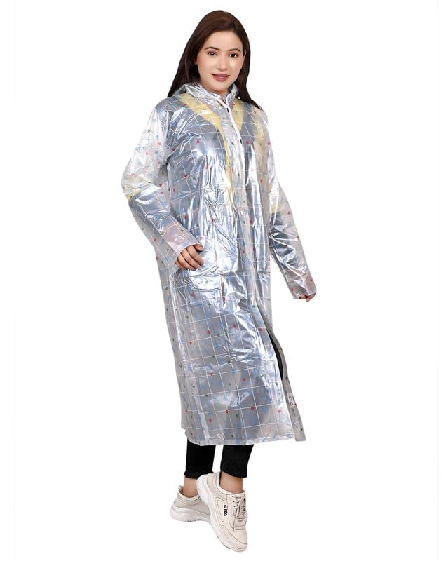 Fashion Nature™ Women/Ladies Flower Printed Transparent PVC Raincoat With Belt-image-22