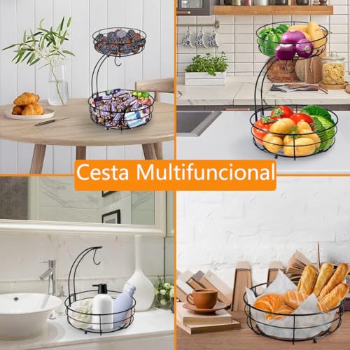 Fruteira Dupla Preta De Bancada Com 2 Cestas Organizador cesto de frutas