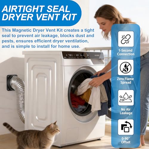 DV180 Magnetic Dryer Vent Coupling, Airtight Seal Stainless Steel Dryer Vent Connector Kit, Quick Connect for Easy Lint Cleaning, Includes 2.6ft 4" Aluminum Duct and Two Clamps by GTACASS - Used condition - Image 6