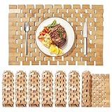 MABOZOO Bamboo Placemats,Thick Farmhouse Rolling Place Mat for Table Protection,Anti-Slip and Heat-Resistant Table Mat for Kitchen, Dinning Room (6 Pcs)