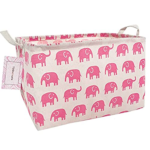 Canvas Toy Storage, Cotton Storage Basket Nursery Hamper Laundry Basket Storage Bag by TDDollopis (Pink Elephant)