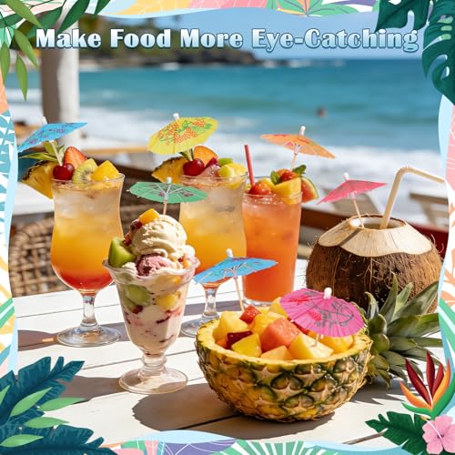 Cocktail Umbrellas for Drinks Garnish, 4 IN Mini Paper Drink Umbrellas Cocktail Picks, Decorative Umbrella Toothpicks Fruit Sticks, Tropical Hawaiian Luau Tiki Party Decorations Accessories 54PCS