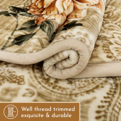 Image of Signature Special Limited Edition Super Soft Double Layered Blanket - 1100 GSM Winter Luxury - Reversible, Ultra Warm & Plush - King & Single Bed (Amber Paisley Garden, Double)