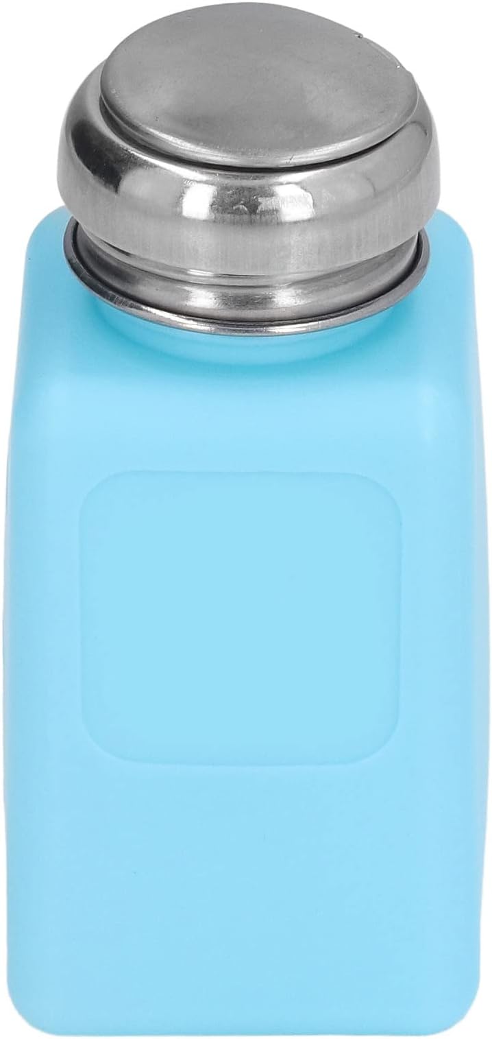SIXRUN 200ml Press Type Solvent Dispenser, ESD Anti Static Bottle with Stainless Steel Lid for Acetone IPA Oil Dispensing in Labs Workshops (Blue)