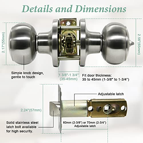 Brushed Nickel Privacy Door Knob For Bedroom/Bathroom/Interior Doors, Stainless Steel Keyless Lock Set,Thumb Turn Locking Inside For Privacy Use,1 Pack #TOP4