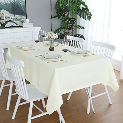 Image of FOLINS&HOME Cream Rectangle Tablecloth 60 x 102 Inch Waterproof Table Cloth | Wrinkle Free Polyester Table Cloths, Spillproof Heavy Duty and Washable Table Cover for Party, Banquet - Rectangular /Oblong