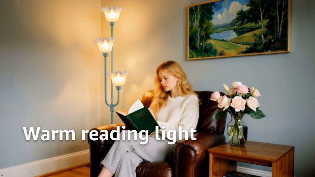 Image of 66 Inch Flower Green Floor Lamp for Living Room Bedroom Office, 3-Light Mid Century Standing Lamp with 3000K Warm White LED Bulbs, Vintage Floral Lamp with Heavy Stable Base & Foot Switch