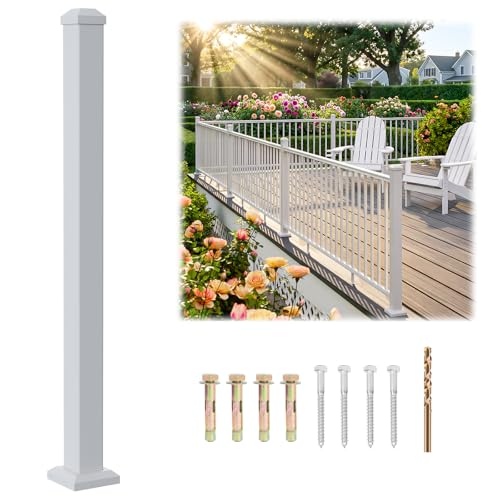 Egadis 2.56in x 2.56in x 39.5in Aluminum Railing Post with Drill Bit, White