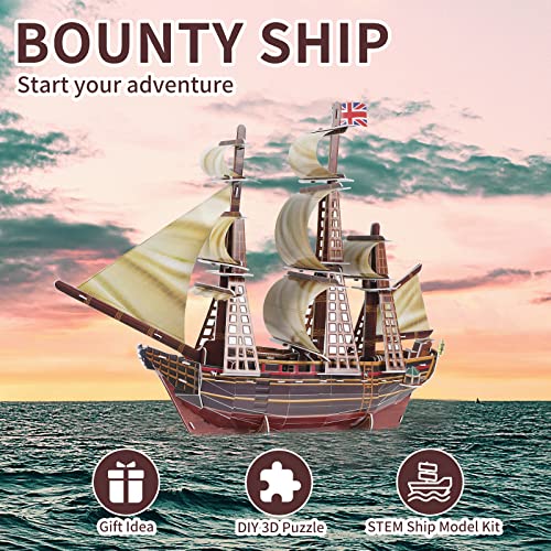 3D Puzzles For Kids Bounty Ship Sailboat Model Kit Fun Learning Toy Diy Craft 3-D Jigsaw Puzzle Desk Toy Hobbies Family Decor Christmas Birthday Gifts For Boys & Girls Kids Ages 8-10-12-14,125 Pieces #TOP3