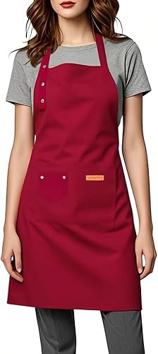 Delantal de trabajo de cocina, resistente al agua, ajustable, grande, unisex, con 3 bolsillos, versátil para mujeres y hombres