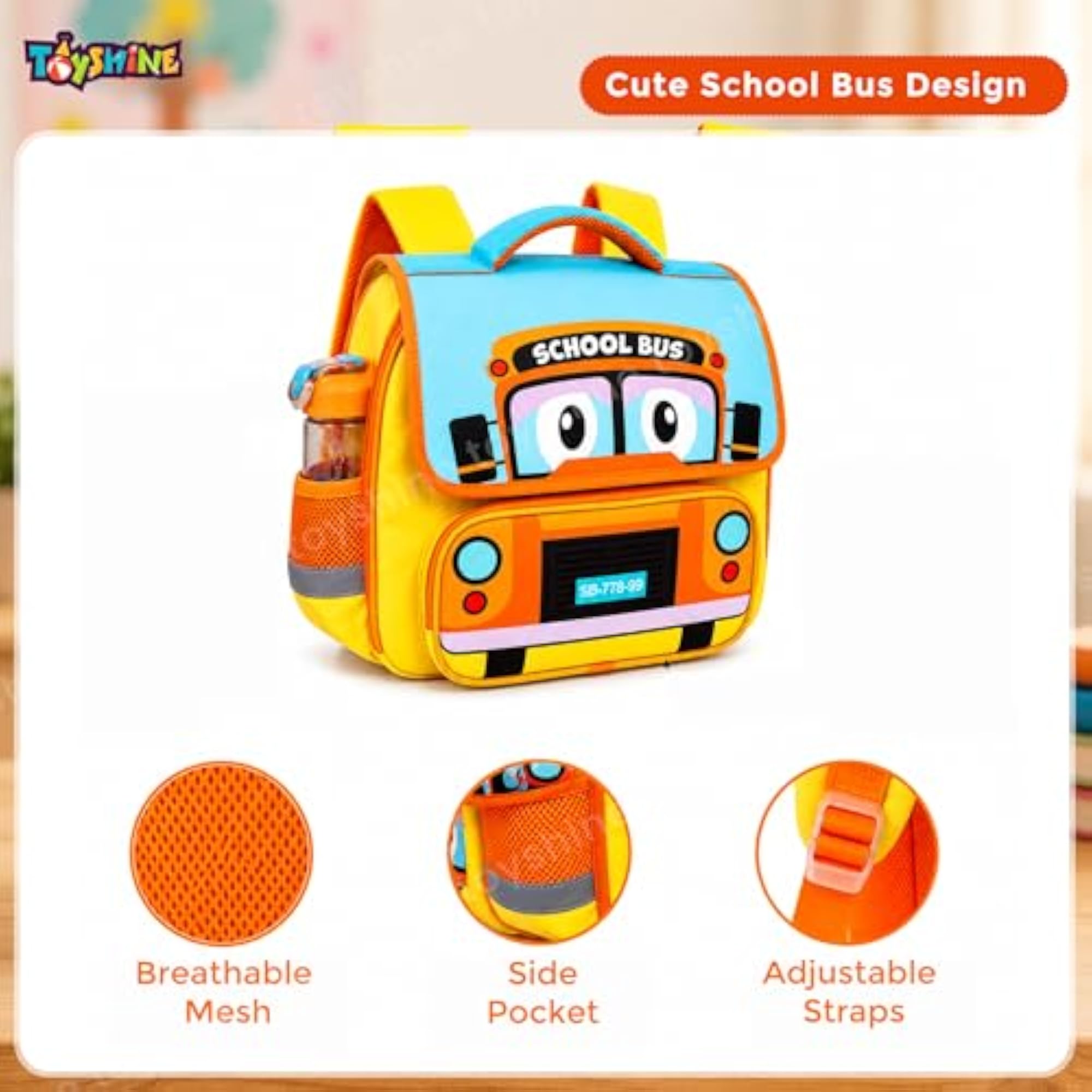 Cute School Bus Design Rectangular Shape Bagpack for Preschool