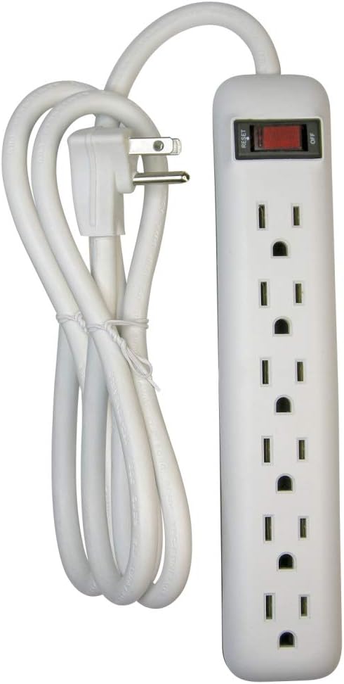 Prime Wire & Cable PB801115 6-Outlet Power Strip with 14-3 SJT 8-Feet Cord,White