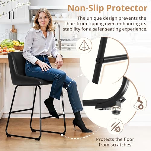 LUE BONA Set of 3 Modern 26-Inch Faux Leather Bar Stools with Back for Kitchen Island