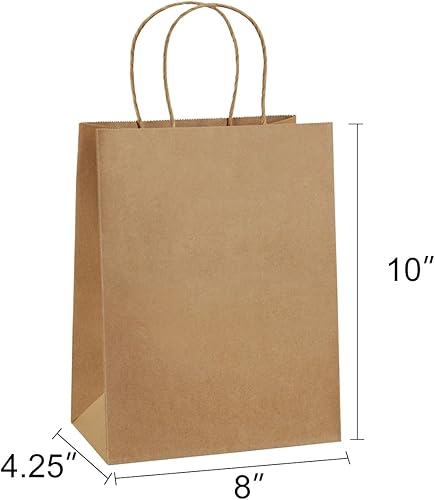 Miniatura 2 de BagDream Bolsas de regalo  8 x 4.25 x 10 pulgadas, paquete de 125 bolsas de regalo medianas con asas, bolsas de compras de papel kraft a granel,