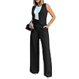 2 Piece Outfits for Women Blazer Vest & Wide Leg Pants Set Casual Business Tank Tops Jacket Suits Comfortable Clothes