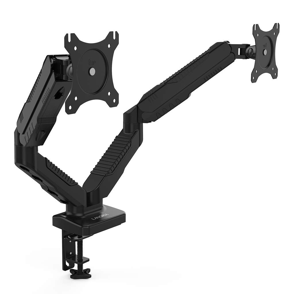 LANGRIA Dual Monitor Arm Stand Mount Full Motion Height Adjustable Riser with C Clamp/Grommet for 15''-27'' LCD Computer VESA Monitor (2 Arms, Black)