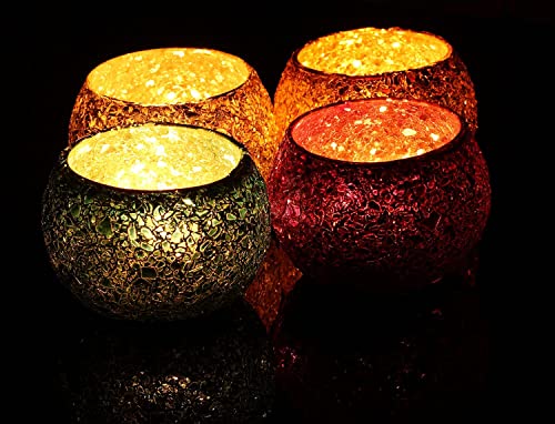 Etroves 2.2 Inch Mosaic Glass Tealight Candle Holder Round Bowl Night Light Holders Handmade For Home Decor/Party Decorations (Green Set Of 2) #TOP4