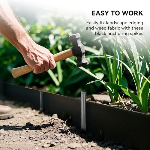 Worth Landscape Edging Stakes, 13Pcs 8Inch Corrugated Metal Garden Stakes Galvanized Steel Bender Board Anchoring Spikes, Black - Thumbnail 3