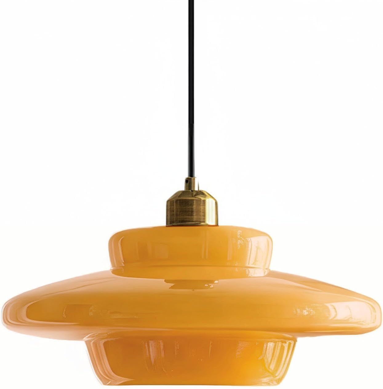 Mid-Century Milk Glass Pendant Light with Gold Metal Holder, Indoor Ceiling Hanging Lamp, E26 Farmhouse Modern Lighting for Kitchen Island, Dining, Living Room (Cream Yellow, A)