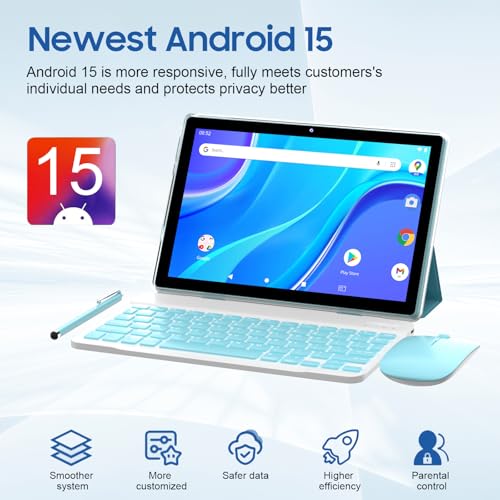 Image of 10 Inch Tablet Android Tablets 64GB 12GB RAM 10 inch Android Tablet Supports 1TB Expansion Dual Camera 6000mAh Long-lasting battery WiFi-6 Tableta 2 IN 1 Tablets with Bluetooth Mouse Case Stylus Keyboard