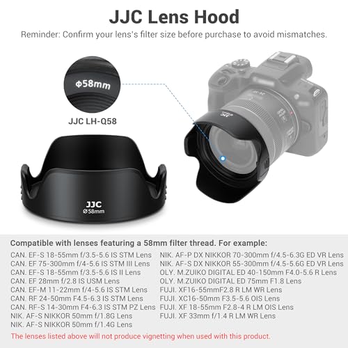 JJC 58mm Tulip Flower Lens Hood Accessories for Canon EOS Rebel T7 T6 T8i T7i T6i T5i SL3 SL2 90D 80D 77D Camera with EF-S 18-55mm Kit Lens, Innovative Reversible Design, Support 58mm Filter/Lens Cap by JJC - Image 2